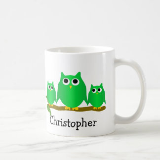 Taza De Café Diseño de búhos verdes personalizado