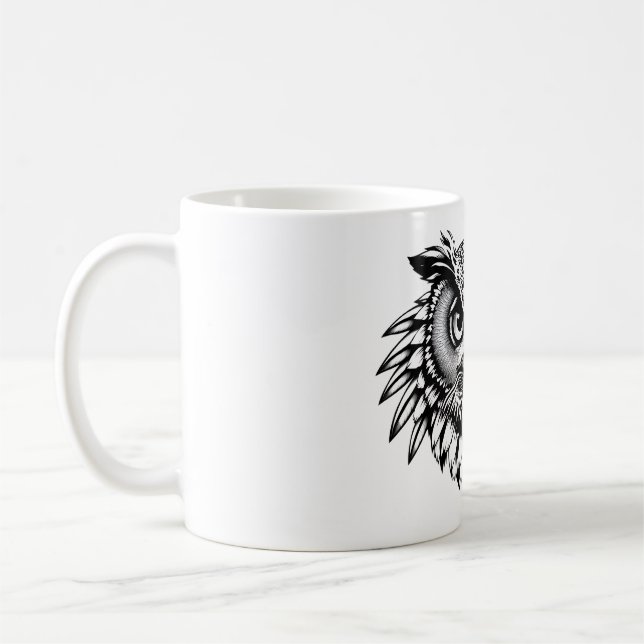 Taza De Café Diseño de cabeza de búho en blanco y negro (Izquierda)