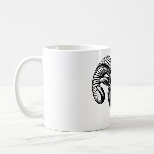 Taza De Café Diseño de cabezal Ram | Camiseta blanca y negra (Izquierda)