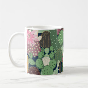 Taza De Café Diseño de Cactus Retro: Textura De Tela Sin Marea