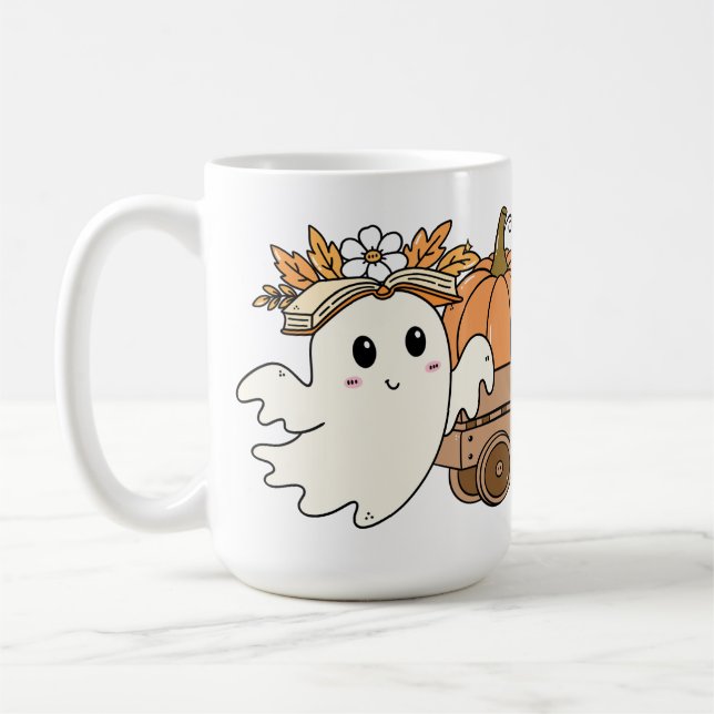 Taza De Café Diseño de caídas de lectura de fantasma para libro (Izquierda)