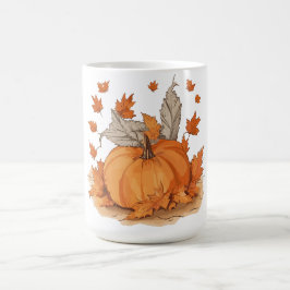 Taza De Café Diseño de calabaza y hojas.