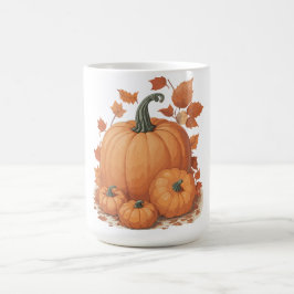 Taza De Café Diseño de calabazas y hojas.