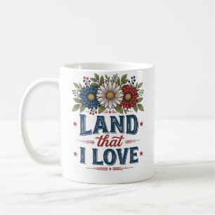 Taza De Café Diseño de camiseta floral patriótica tierra que am