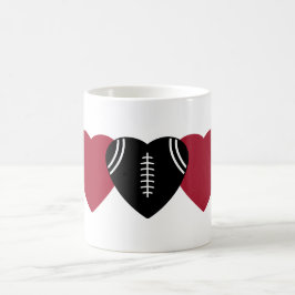 Taza De Café Diseño de corazón de fútbol rojo y negro