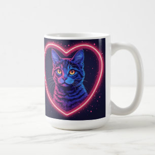 Taza De Café Diseño de corazón de gato neon - Amor de gatito br