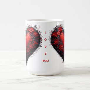 Taza De Café Diseño de corazón floral rojo con flores florecien