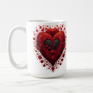 Taza De Café Diseño de corazón floral rojo con flores florecien