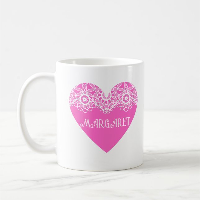 Taza De Café Diseño de Corazón Rosa Ornamental (Izquierda)