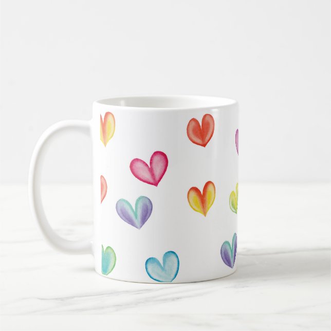 Taza De Café "Diseño de corazones dibujados a mano | Brillante  (Izquierda)