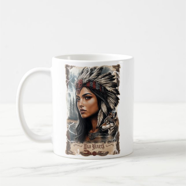 Taza De Café Diseño de cosecha de lobos y mujeres nativas de Es (Izquierda)