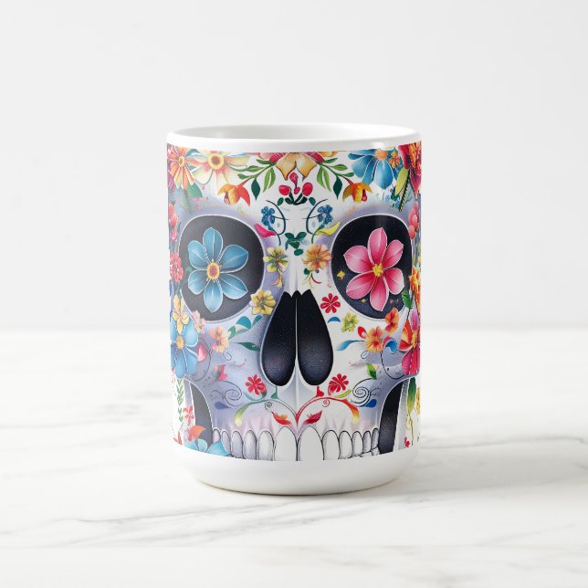 Taza De Café Diseño de cráneo floral (Centro)