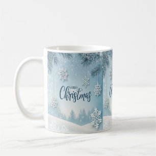 Taza De Café Diseño de cristal de nieve de Navidad azul suave y