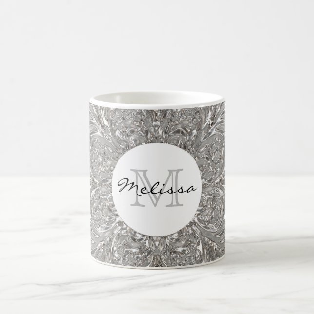 Taza De Café Diseño de cristal metálico de plata inicial del (Centro)