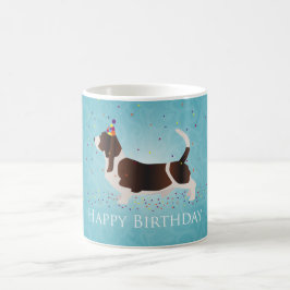 Taza De Café Diseño de cumpleaños de Basset Hound Happy