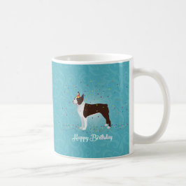 Taza De Café Diseño de cumpleaños de Brown Boston Terrier