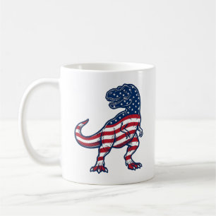 Taza De Café Diseño de dinosaurio bandera americana T-Rex patri