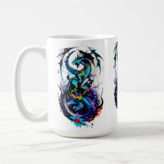 Taza De Café Diseño de dragón abstracto colorido como una acuar