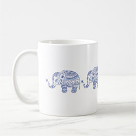 Taza De Café Diseño de elefante floral Purpurina de tonos azule
