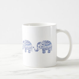 Taza De Café Diseño de elefante floral Purpurina de tonos azule