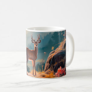 Taza De Café Diseño de escena del bosque de ciervos otoñales en