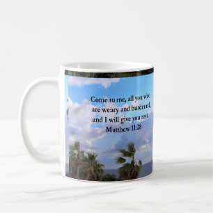 TAZA DE CAFÉ DISEÑO DE ESCRITURA MATTHEW 11:28 INSPIRING