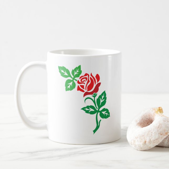 Taza De Café Diseño de Flor de Rosa Roja – Belleza Floral Clási (Con donut)