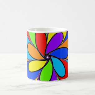 Taza De Café Diseño de flores de color arcoiris abstracto