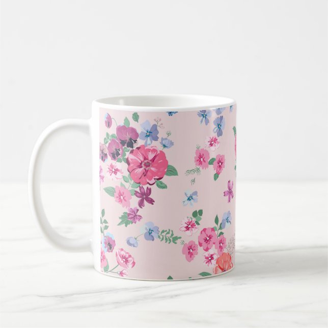 Taza De Café Diseño de flores de primavera. Patrón floral sin f (Izquierda)