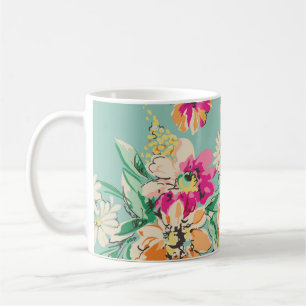 Taza De Café Diseño de flores esbozadas en colores brillantes -