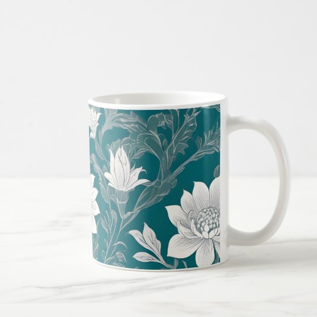 Taza De Café Diseño de flores orientales blancas (Derecha)