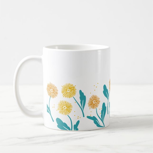 Taza De Café Diseño de flores y hojas de Dandelion (Izquierda)