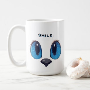 Taza De Café Diseño de gato adorable kawaii con ojos azules