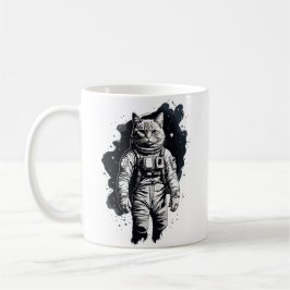 Taza De Café Diseño de gato astronauta con tinta negra