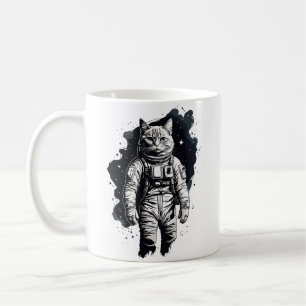 Taza De Café Diseño de gato astronauta con tinta negra