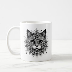 Taza De Café Diseño de gato con patrón de mandala