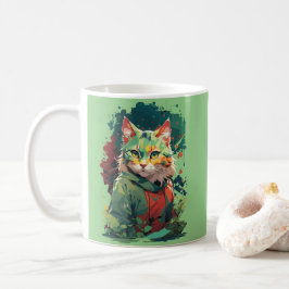 Taza De Café Diseño de gato con salpicaduras de colores de fant