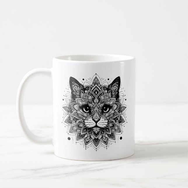 Taza De Café Diseño de gato de patrón de Mandala (Izquierda)