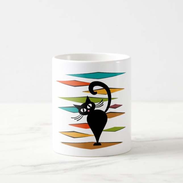 Taza De Café Diseño de gato negro de Mid Century (Centro)