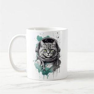 Taza De Café Diseño de gato para astronautas verdes negros