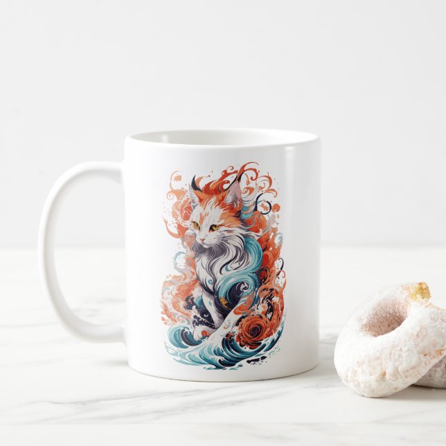 Taza De Café Diseño De Gatos Cuadros En Estilo Neotradicional (Con donut)