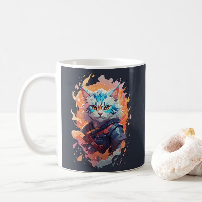 Taza De Café Diseño de guerrero gato ninja lindo (Con donut)