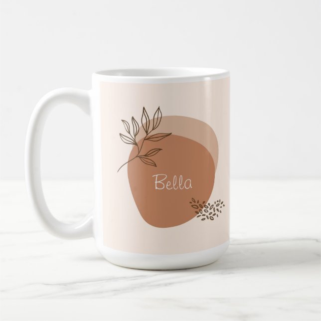 Taza De Café Diseño de hoja de boho con nombre personalizado (Izquierda)