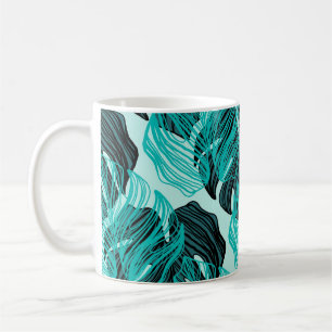 Taza De Café Diseño de hojas de palmera tropicales verdes.
