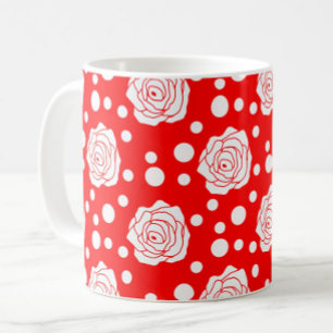 Taza De Café Diseño de Ilustracion floral con puntos de polka b