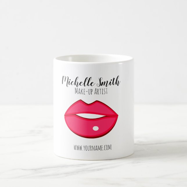 Taza De Café Diseño de labios rosados calientes Artista de maqu (Centro)