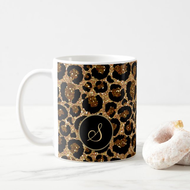 Taza De Café Diseño de Leopardo con monograma personalizado (Con donut)