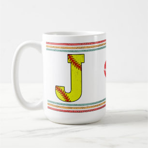 Taza De Café Diseño de letra J de sóftbol retro vintage
