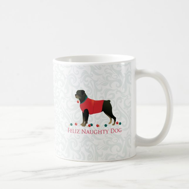 Taza De Café Diseño de los Navidades de perro Rottweiler Feliz  (Derecha)