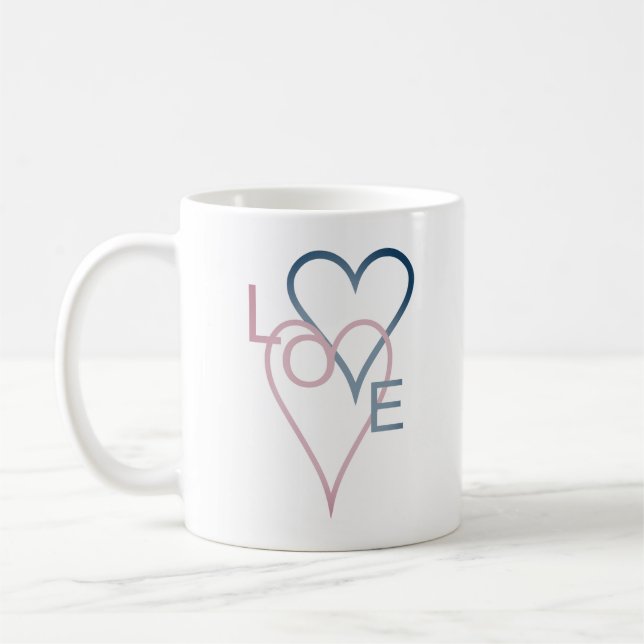 Taza De Café Diseño de Loveheart rosa y azul (Izquierda)